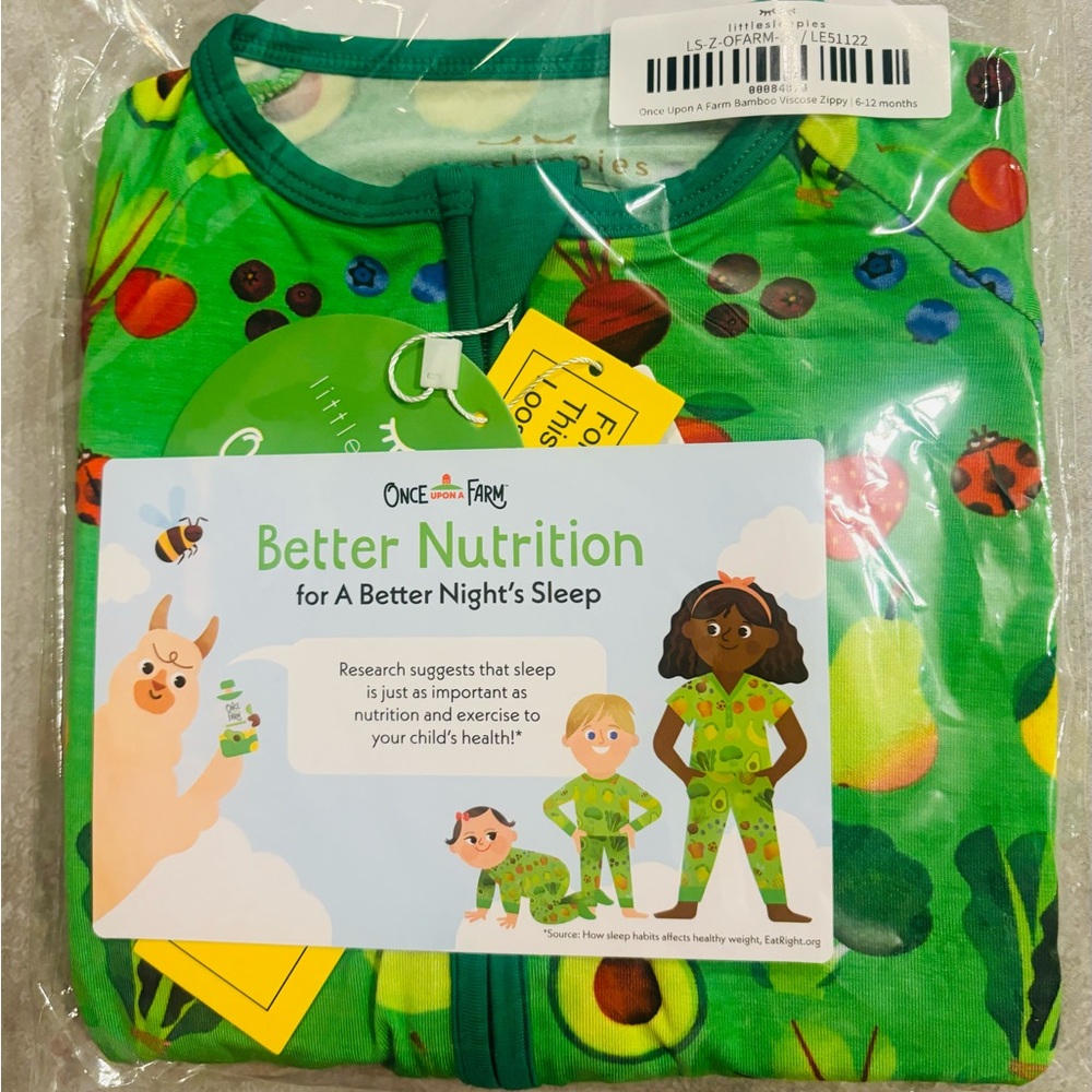 Little sleepies once upon a farm veggie 6-12 zippy new in bag